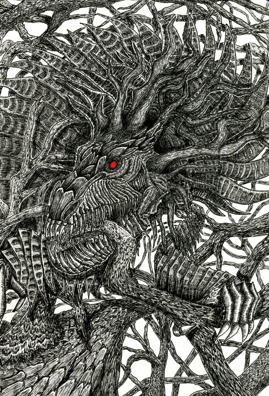 Völuspa: Níðhöggr: creature illustration.