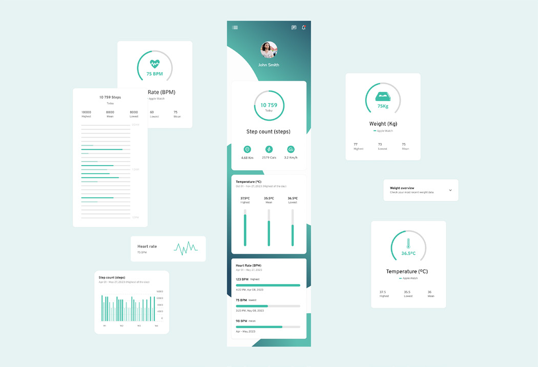 Healthcare product interfaces designed by Hugo Pouca Roupa da Silva for patientMpower