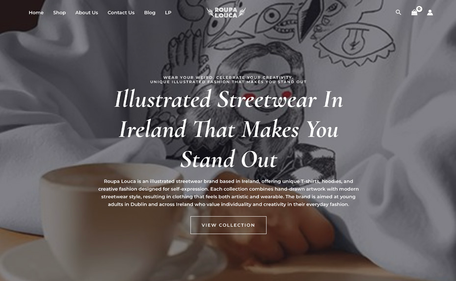 Illustration, visual identity and e-commerce website concept for Roupa Louca
