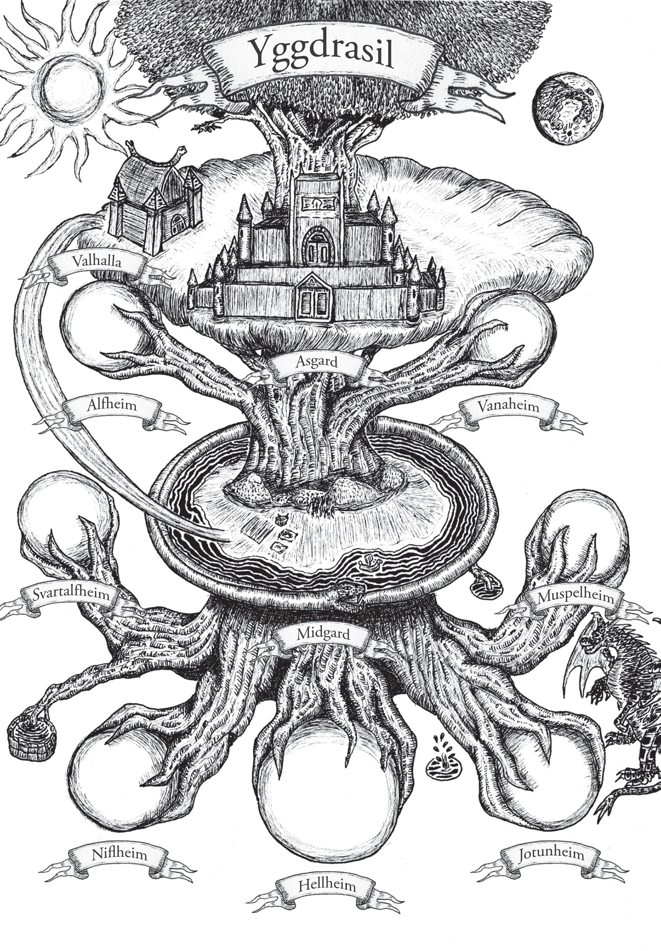 Völuspa: Yggdrasil: illustration study.